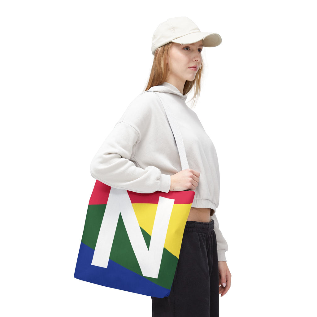 Monogram 'N' Colorblock Tote Bag — Personalized Initial N Shoulder Tote