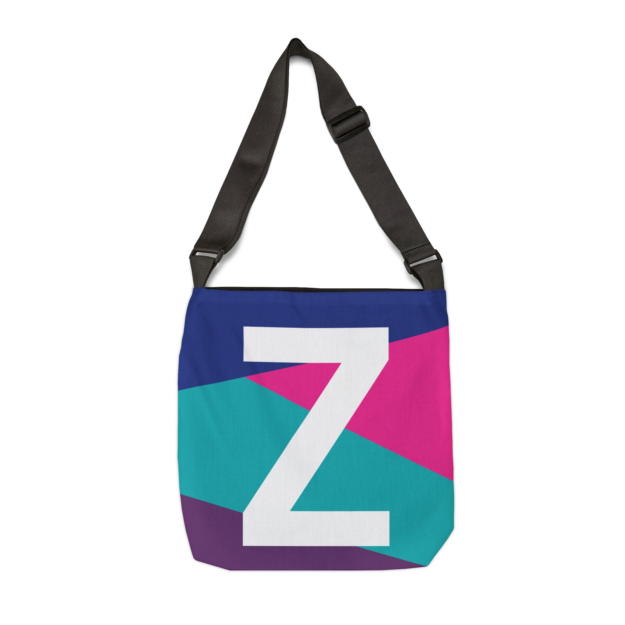 Initial Letter 'Z' Colorblock Adjustable Tote Bag — Monogram Alphabet Shoulder Bag
