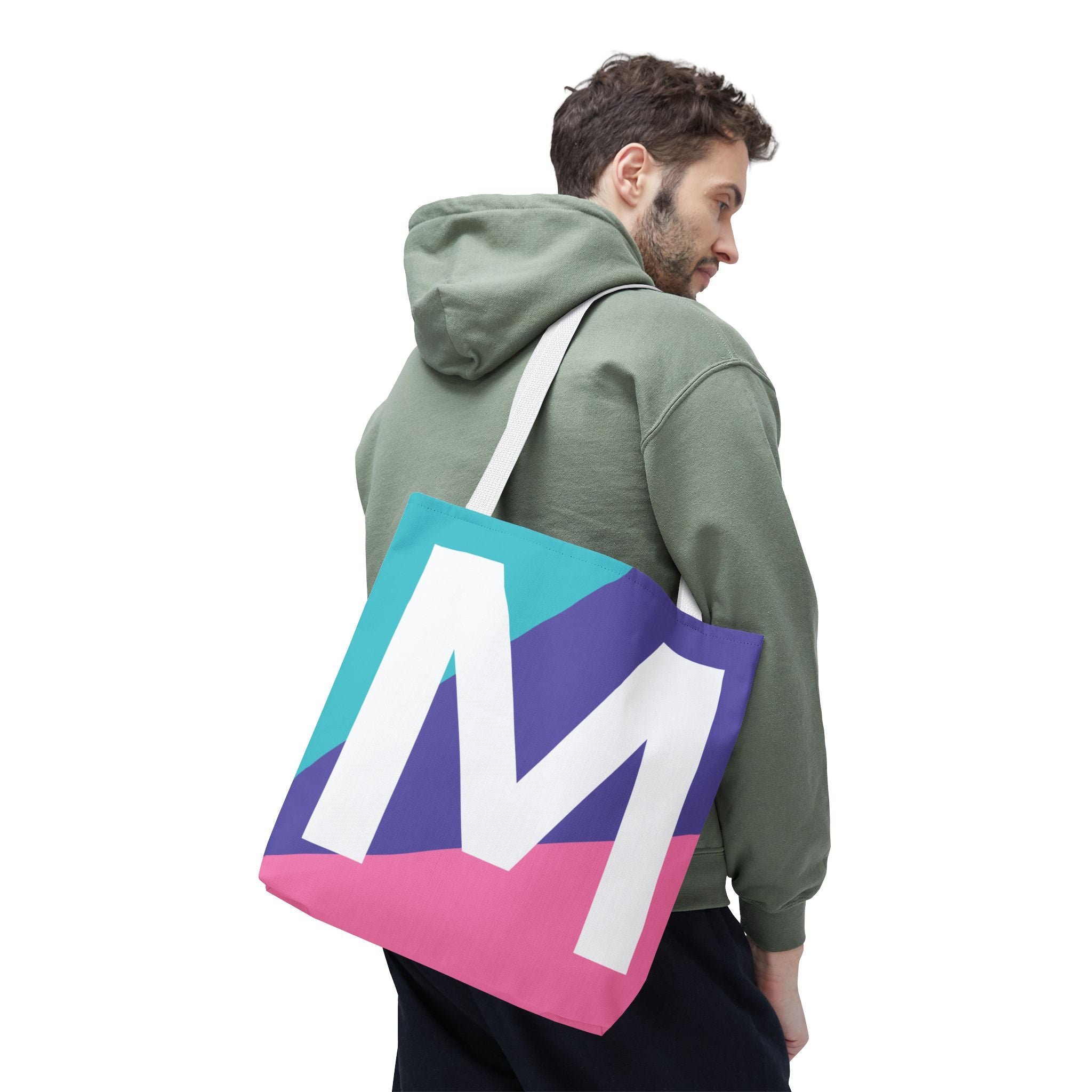 Monogram 'M' Colorblock Tote Bag — Personalized Initial M Shoulder Tote