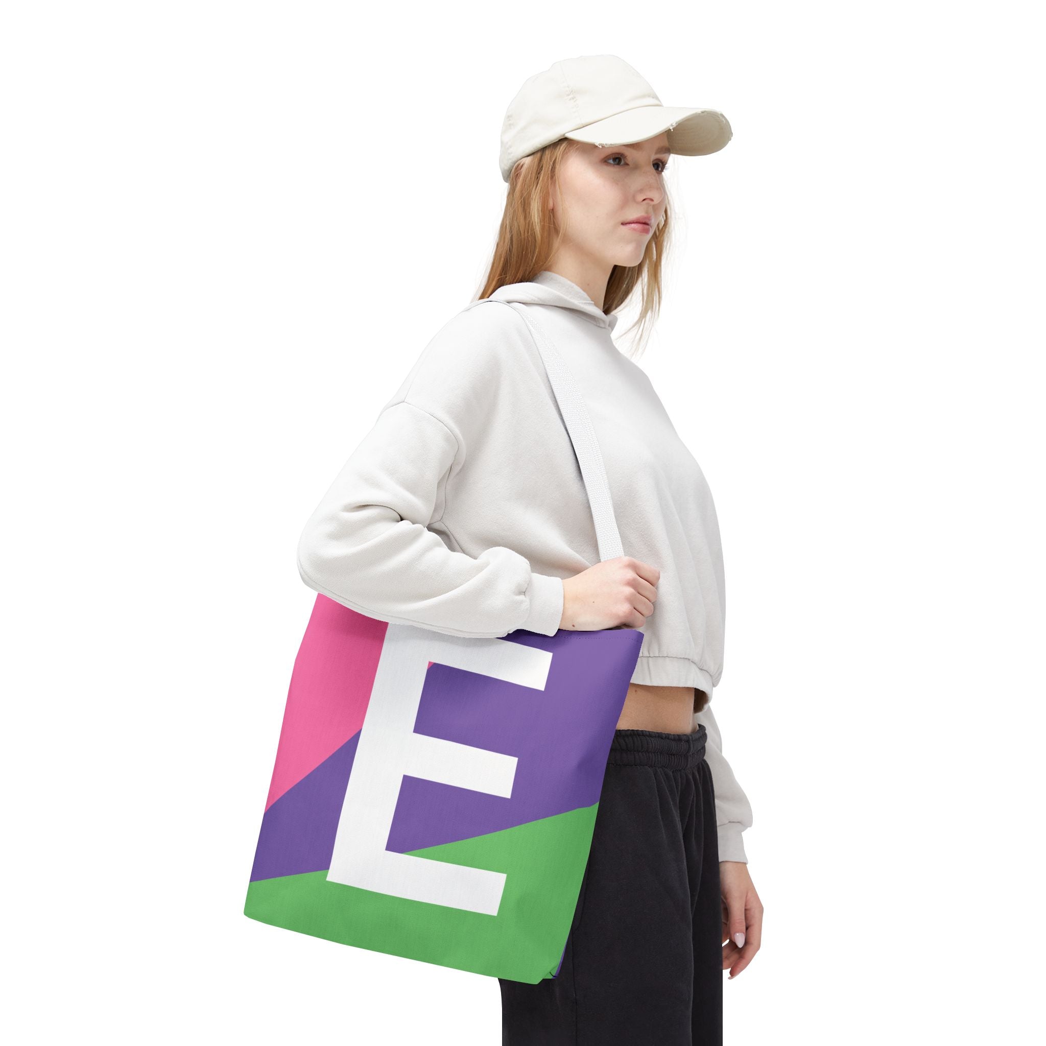 Monogram 'E' Colorblock Tote Bag — Personalized Initial E Shoulder Tote
