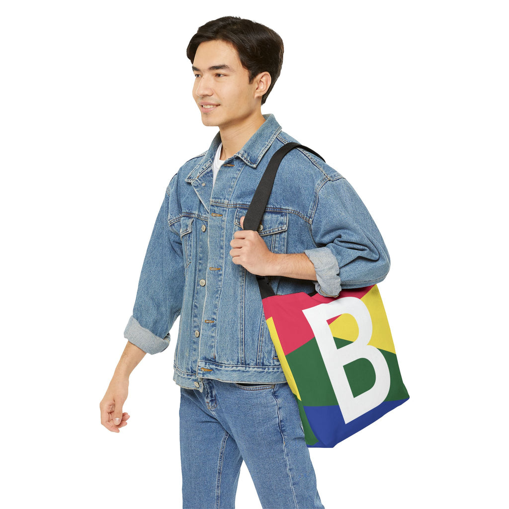 Initial Letter 'B' Colorblock Adjustable Tote Bag — Monogram Alphabet Shoulder Bag