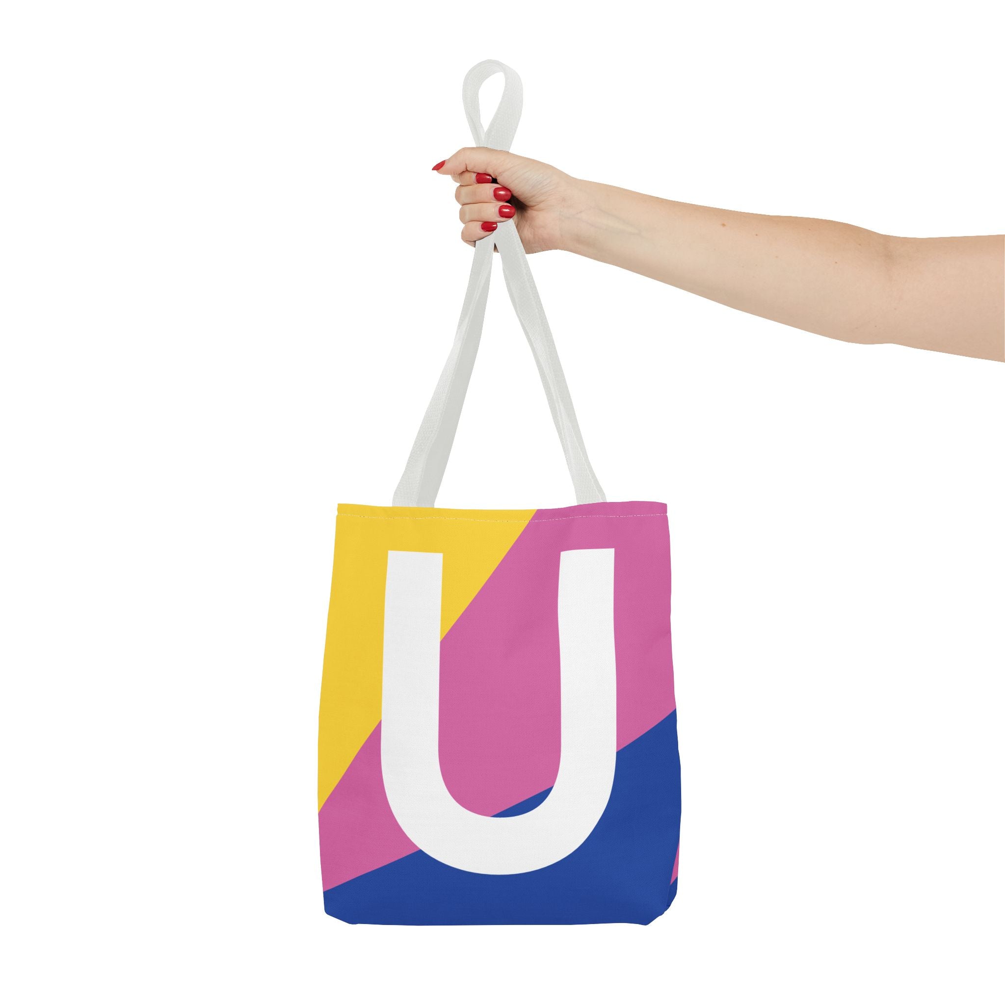 Monogram 'U' Colorblock Tote Bag — Personalized Initial U Shoulder Tote