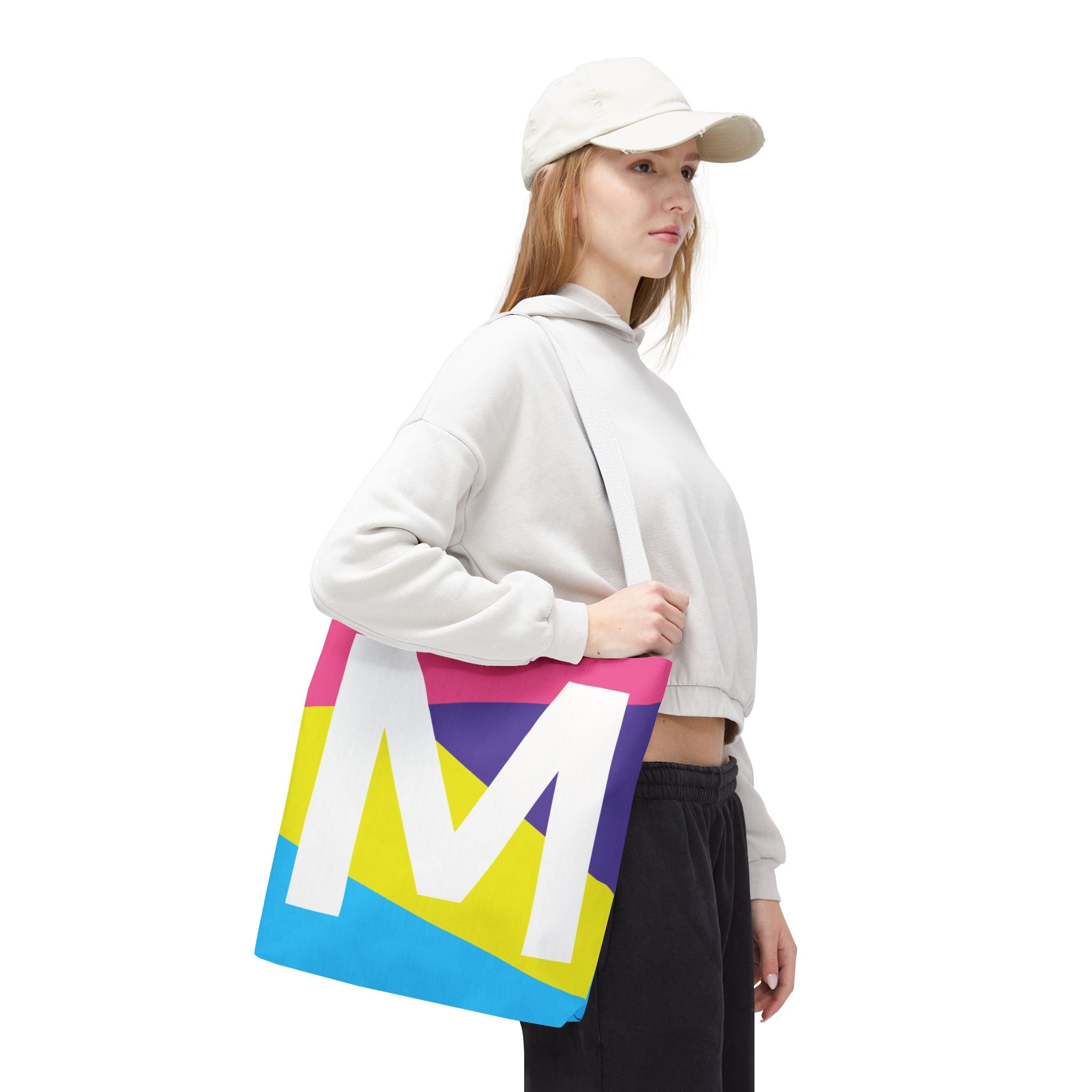 Monogram 'M' Colorblock Tote Bag — Personalized Initial M Shoulder Tote