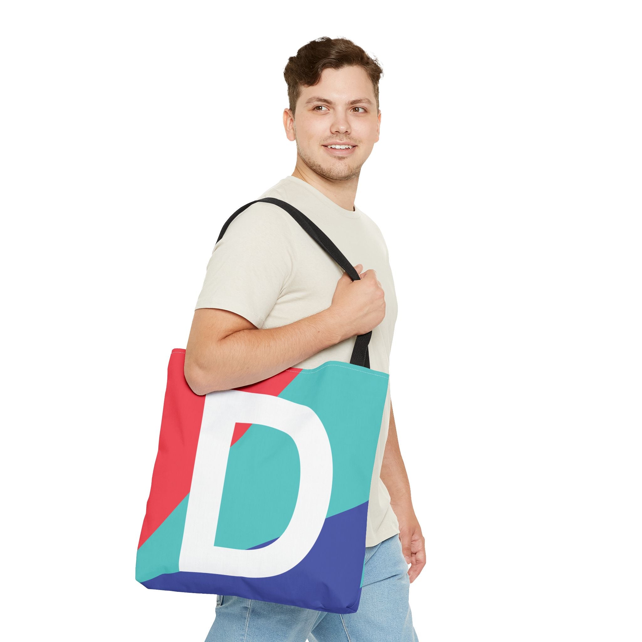 Monogram 'D' Colorblock Tote Bag — Personalized Initial D Shoulder Tote