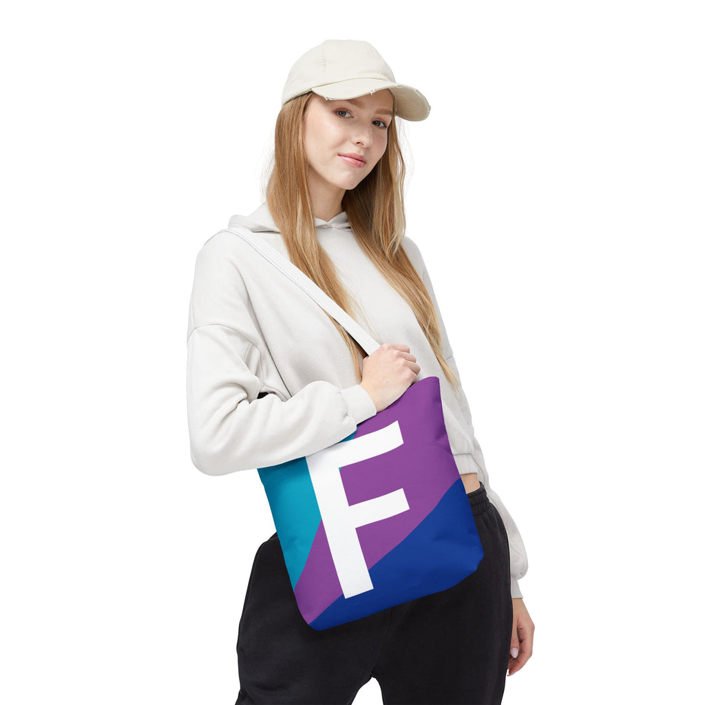 Monogram 'F' Colorblock Tote Bag — Personalized Initial F Shoulder Tote