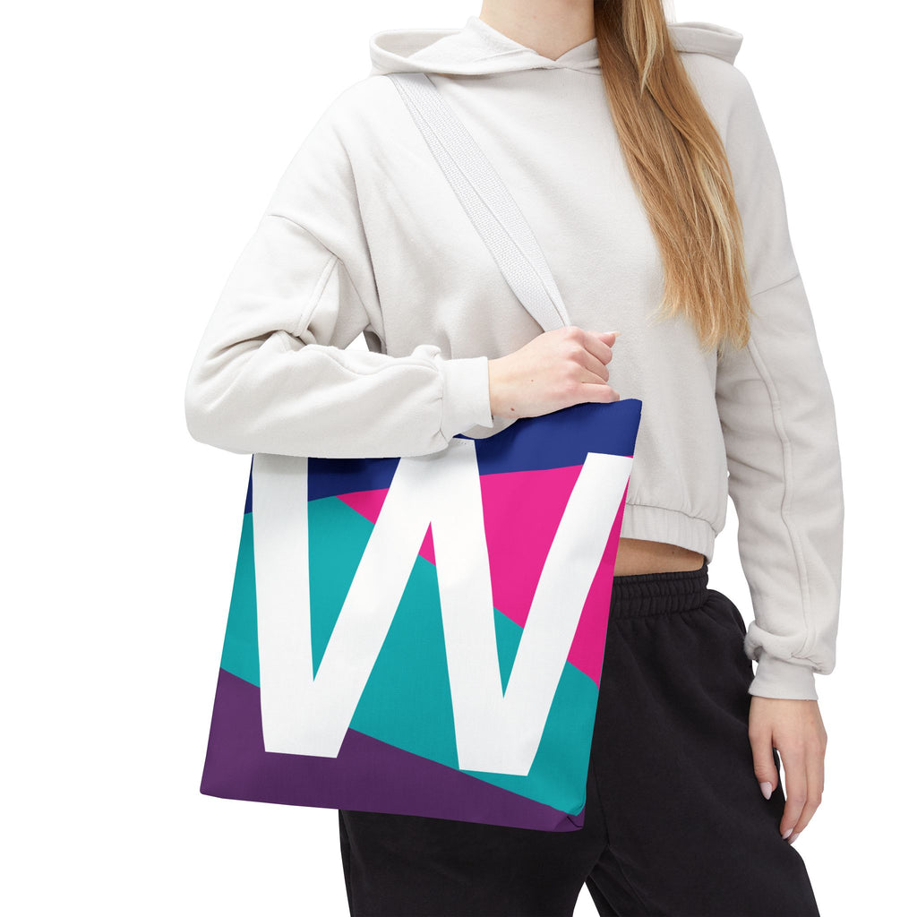 Monogram 'W' Colorblock Tote Bag — Personalized Initial W Shoulder Tote