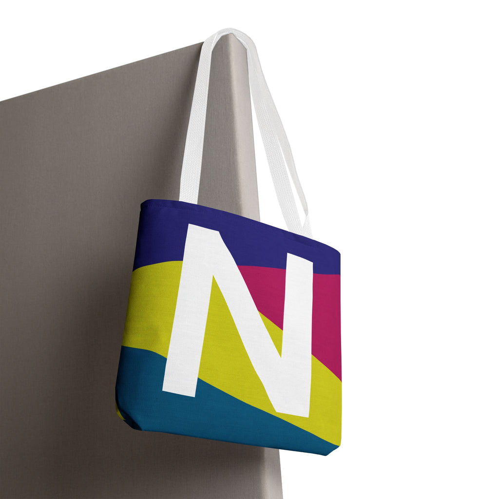 Monogram 'N' Colorblock Tote Bag — Personalized Initial N Shoulder Tote
