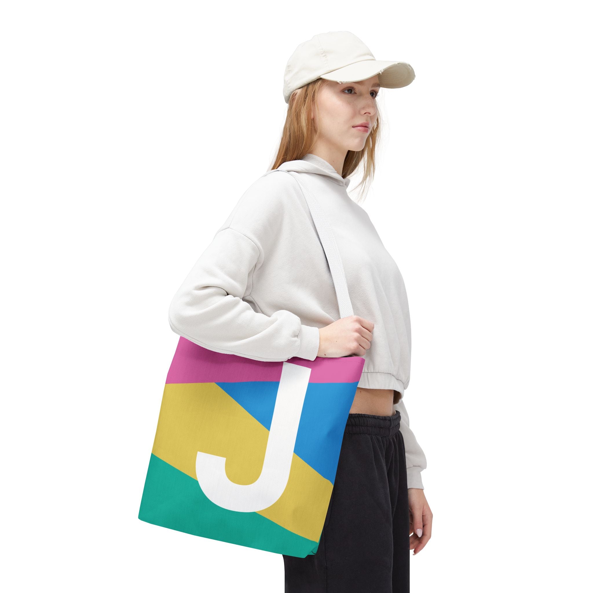 Monogram 'J' Colorblock Tote Bag — Personalized Initial J Shoulder Tote