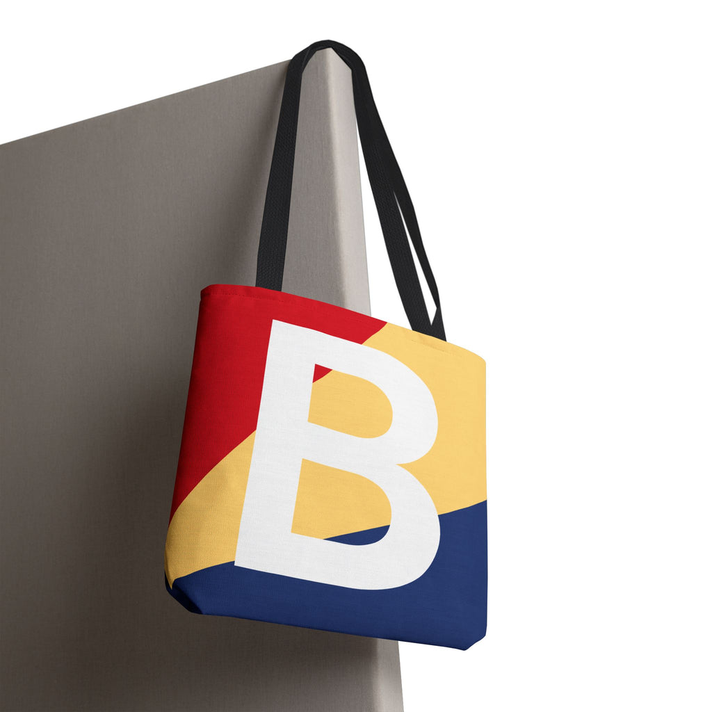 Monogram 'B' Colorblock Tote Bag — Personalized Initial B Shoulder Tote