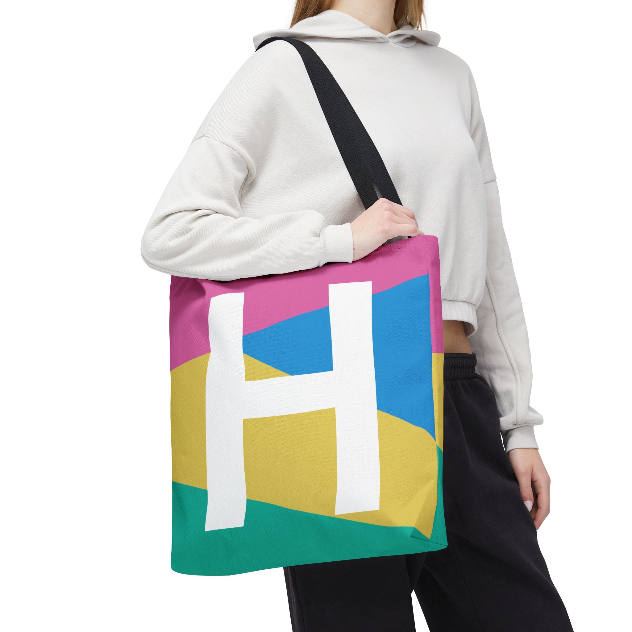Monogram 'H' Colorblock Tote Bag — Personalized Initial H Shoulder Tote