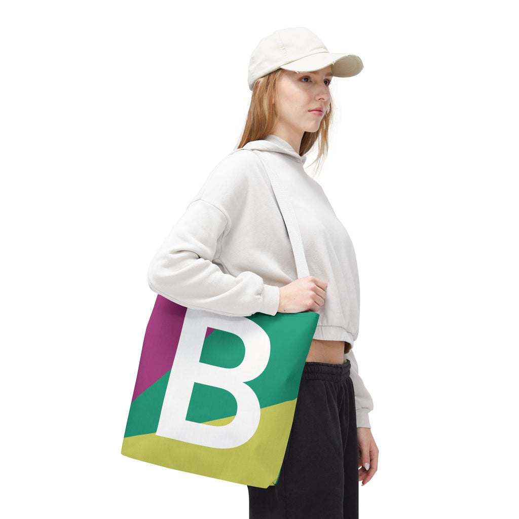 Monogram 'B' Colorblock Tote Bag — Personalized Initial B Shoulder Tote