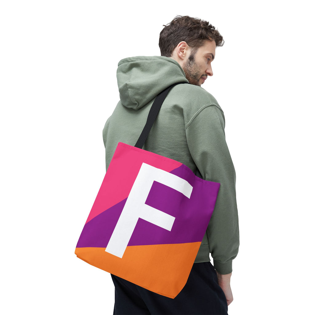 Monogram 'F' Colorblock Tote Bag — Personalized Initial F Shoulder Tote