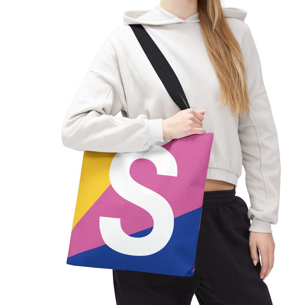 Monogram 'S' Colorblock Tote Bag — Personalized Initial S Shoulder Tote