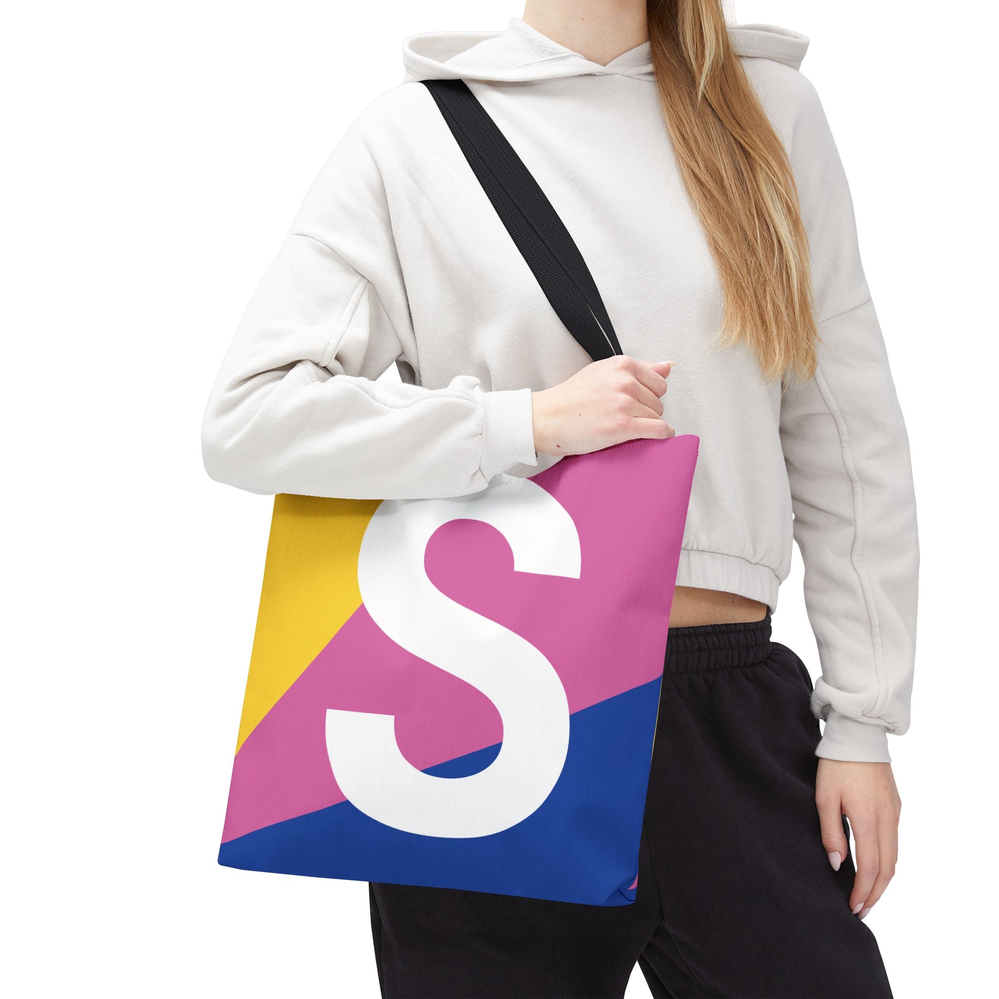 Monogram 'S' Colorblock Tote Bag — Personalized Initial S Shoulder Tote