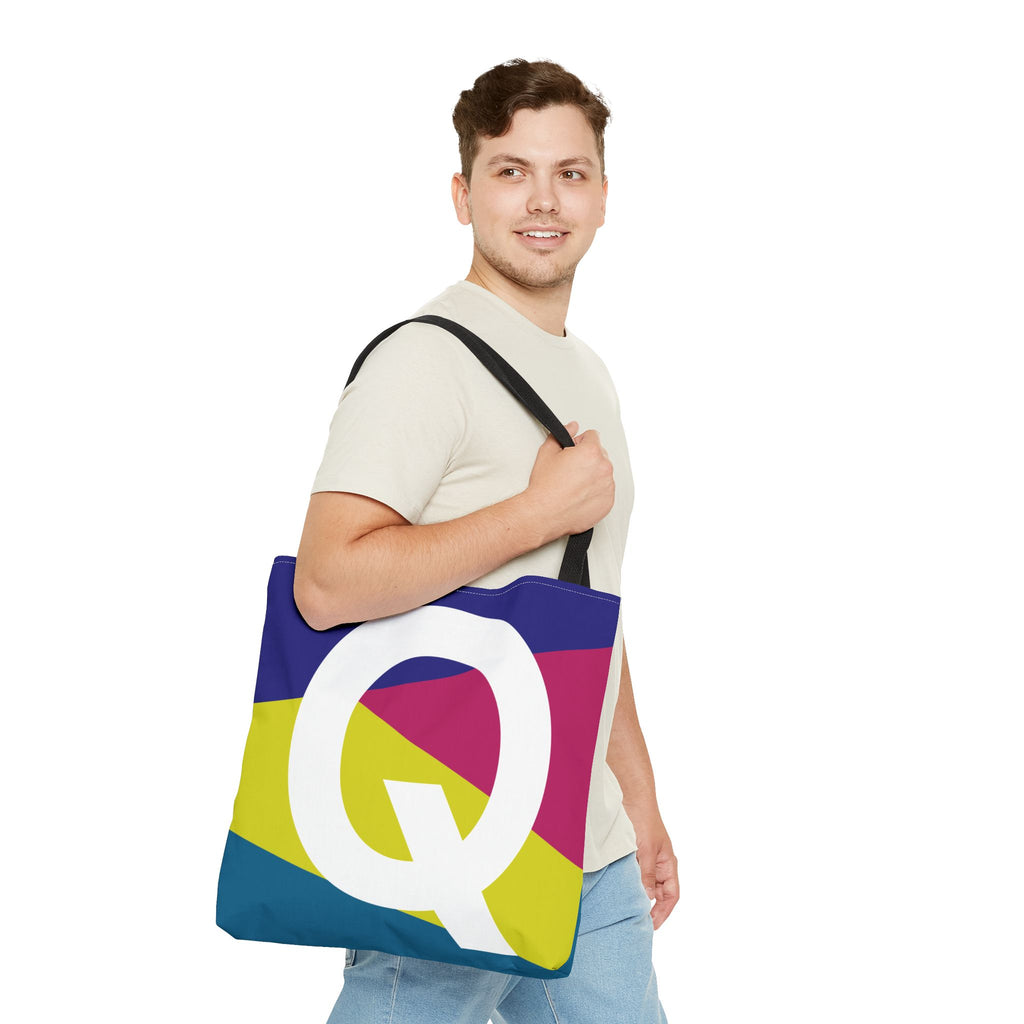 Monogram 'Q' Colorblock Tote Bag — Personalized Initial Q Shoulder Tote