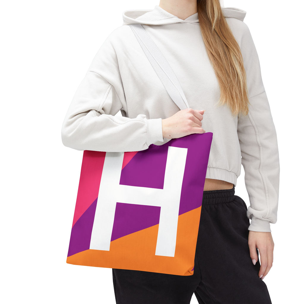 Monogram 'H' Colorblock Tote Bag — Personalized Initial H Shoulder Tote