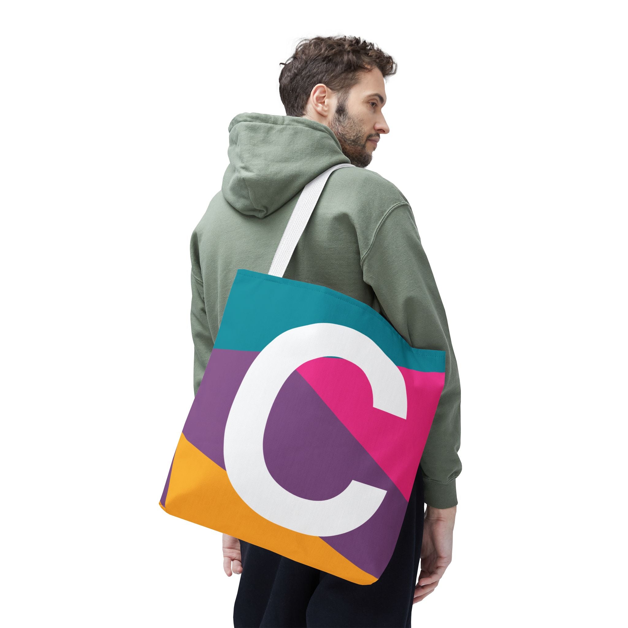 Monogram 'C' Colorblock Tote Bag — Personalized Initial C Shoulder Tote