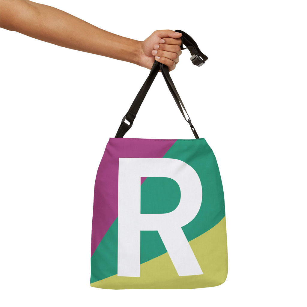 Initial Letter 'R' Colorblock Adjustable Tote Bag — Monogram Alphabet Shoulder Bag