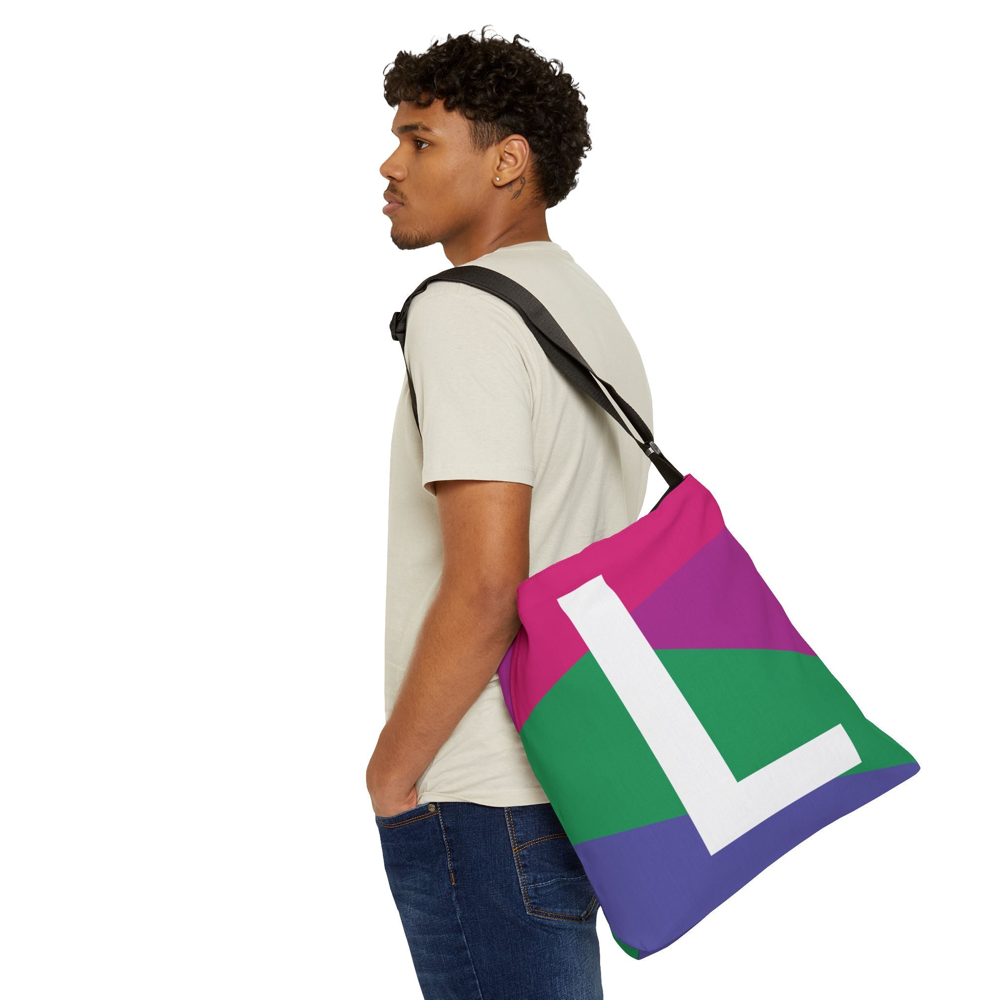 Initial Letter 'L' Colorblock Adjustable Tote Bag — Monogram Alphabet Shoulder Bag