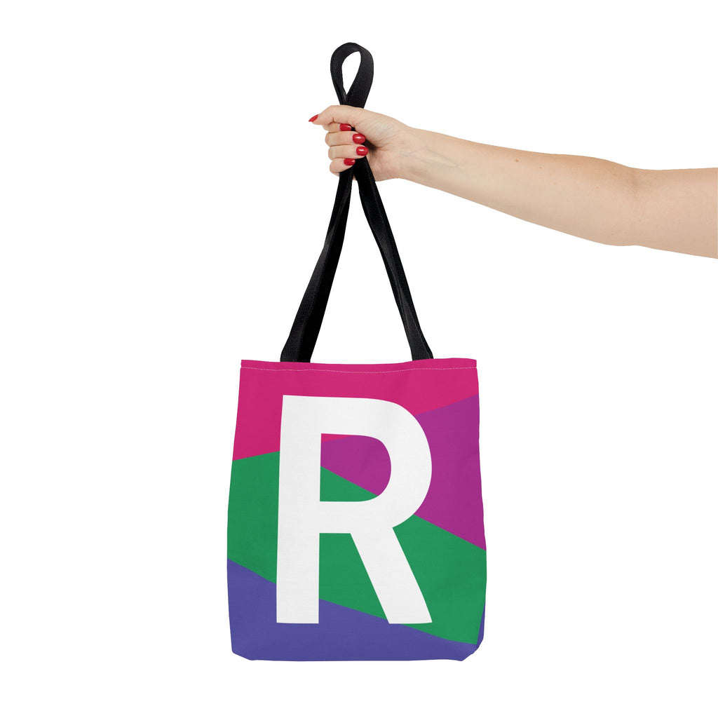 Monogram 'R' Colorblock Tote Bag — Personalized Initial R Shoulder Tote