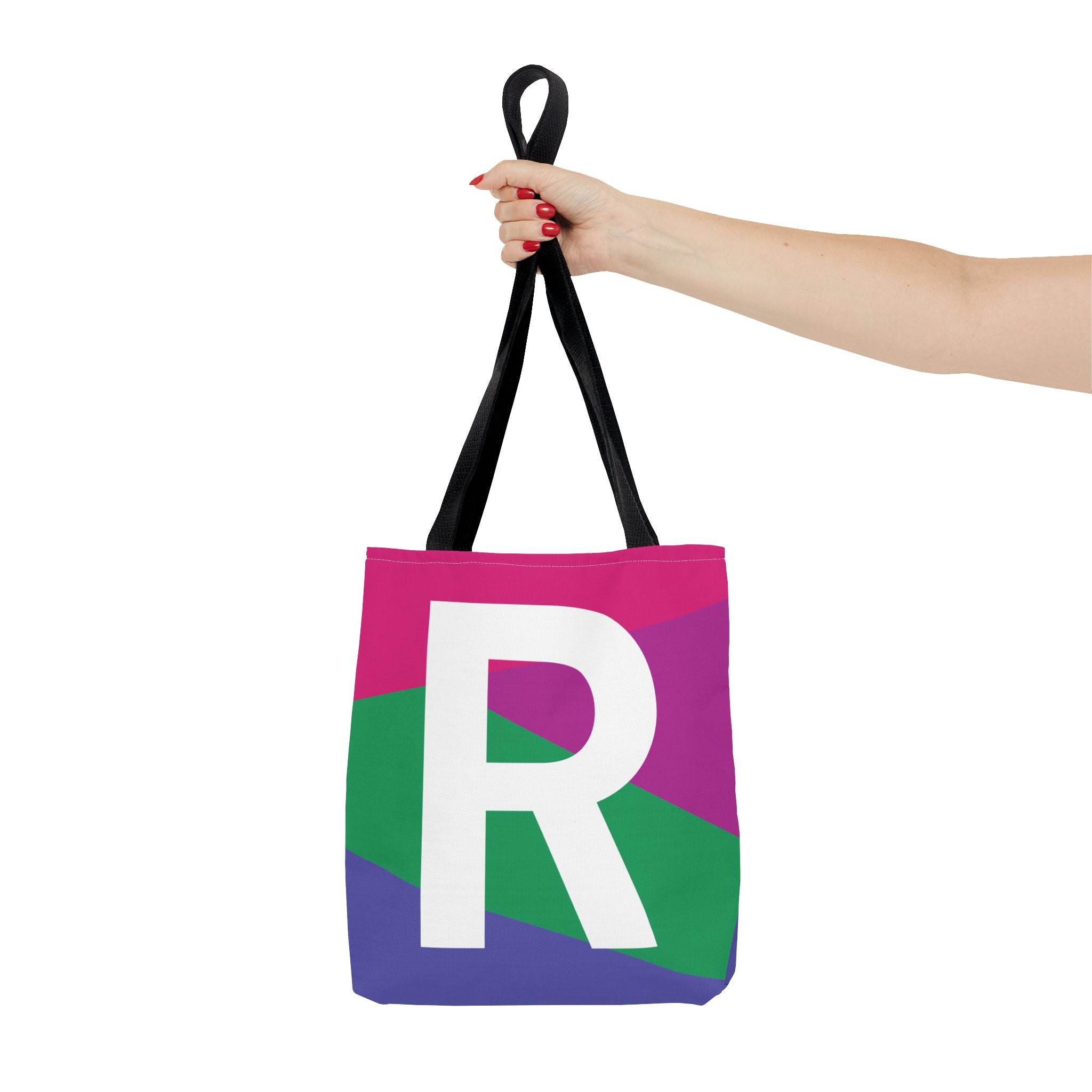 Monogram 'R' Colorblock Tote Bag — Personalized Initial R Shoulder Tote