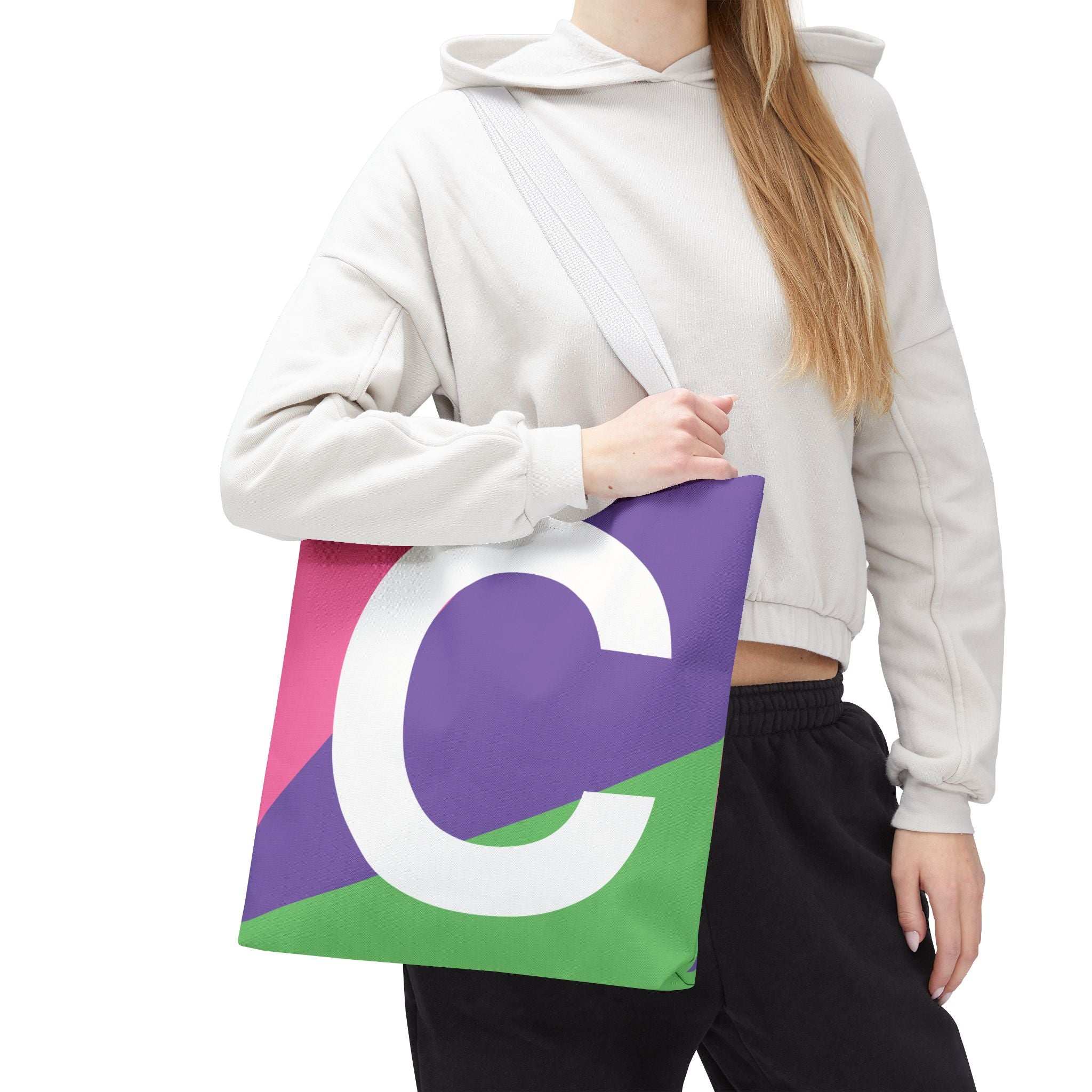 Monogram 'C' Colorblock Tote Bag — Personalized Initial C Shoulder Tote
