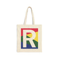 Initial R Colorblock Canvas Tote Bag — Monogram Letter R Reusable Grocery Tote