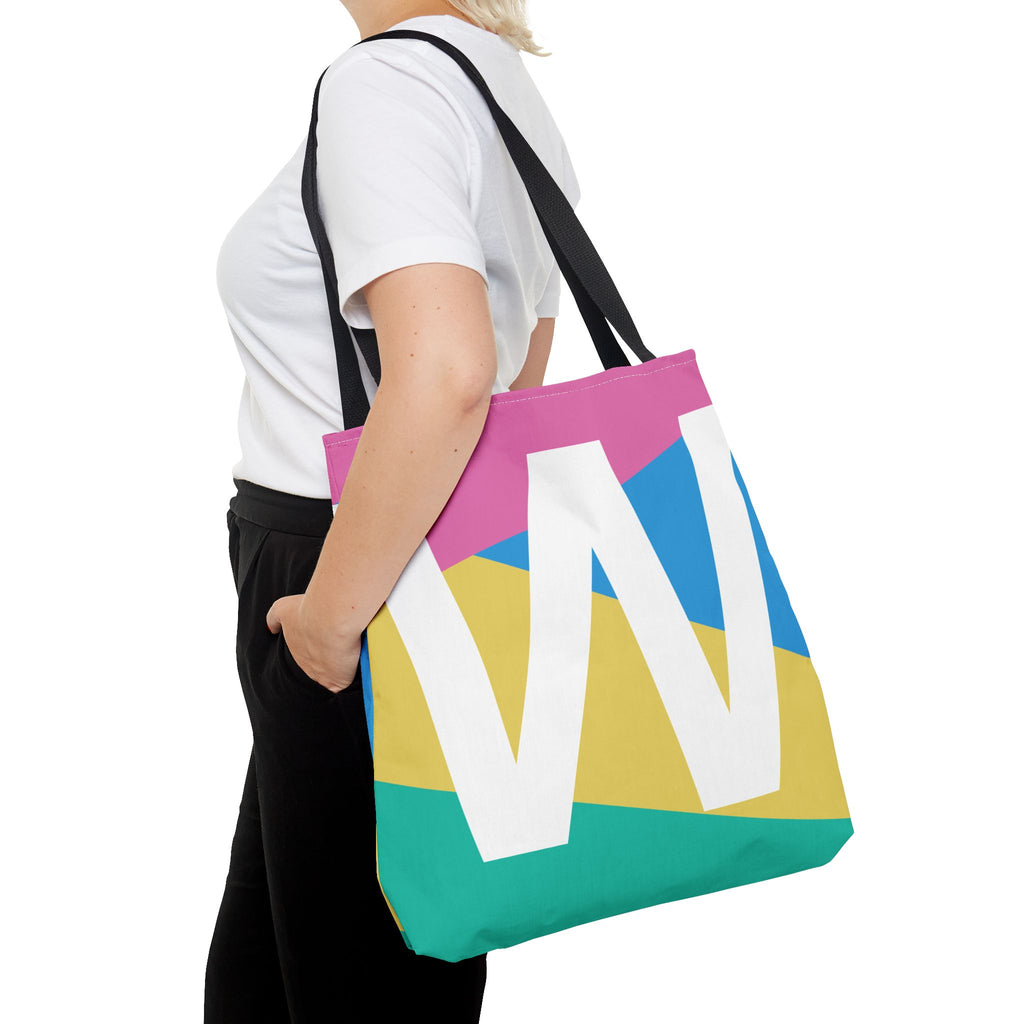 Monogram 'W' Colorblock Tote Bag — Personalized Initial W Shoulder Tote