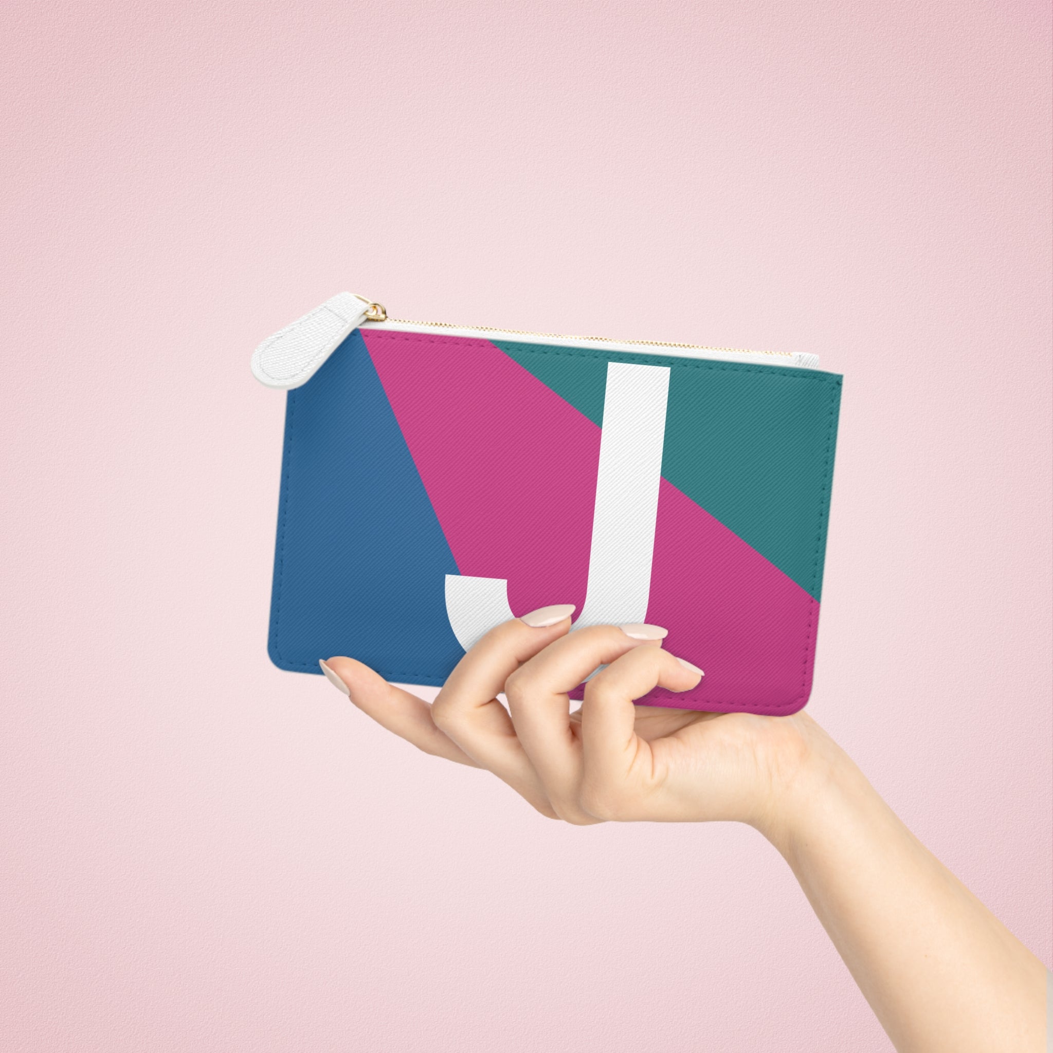 Initial J Mini Clutch — Colorblock Monogram Wristlet Wallet