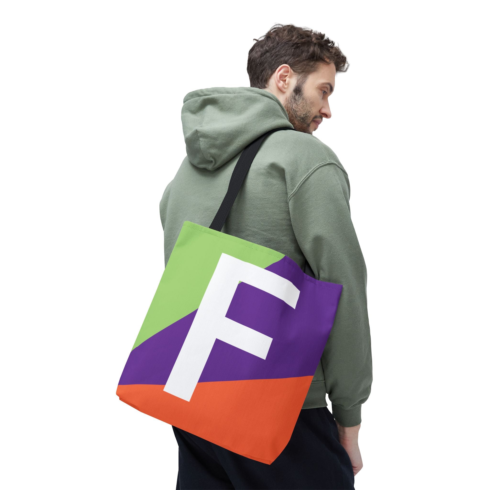 Monogram 'F' Colorblock Tote Bag — Personalized Initial F Shoulder Tote