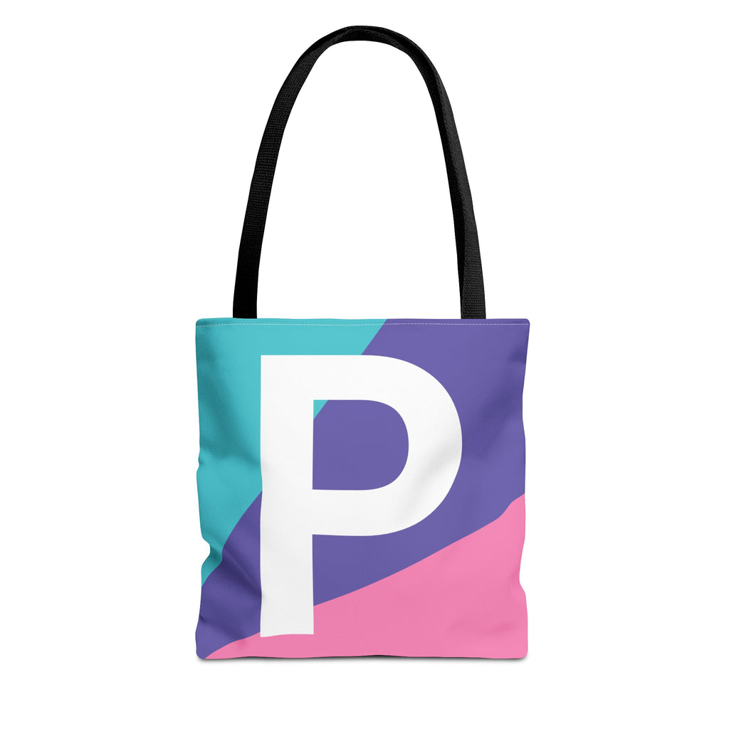 Monogram 'P' Colorblock Tote Bag — Personalized Initial P Shoulder Tote