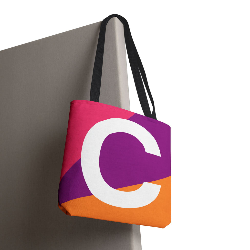 Monogram 'C' Colorblock Tote Bag — Personalized Initial C Shoulder Tote