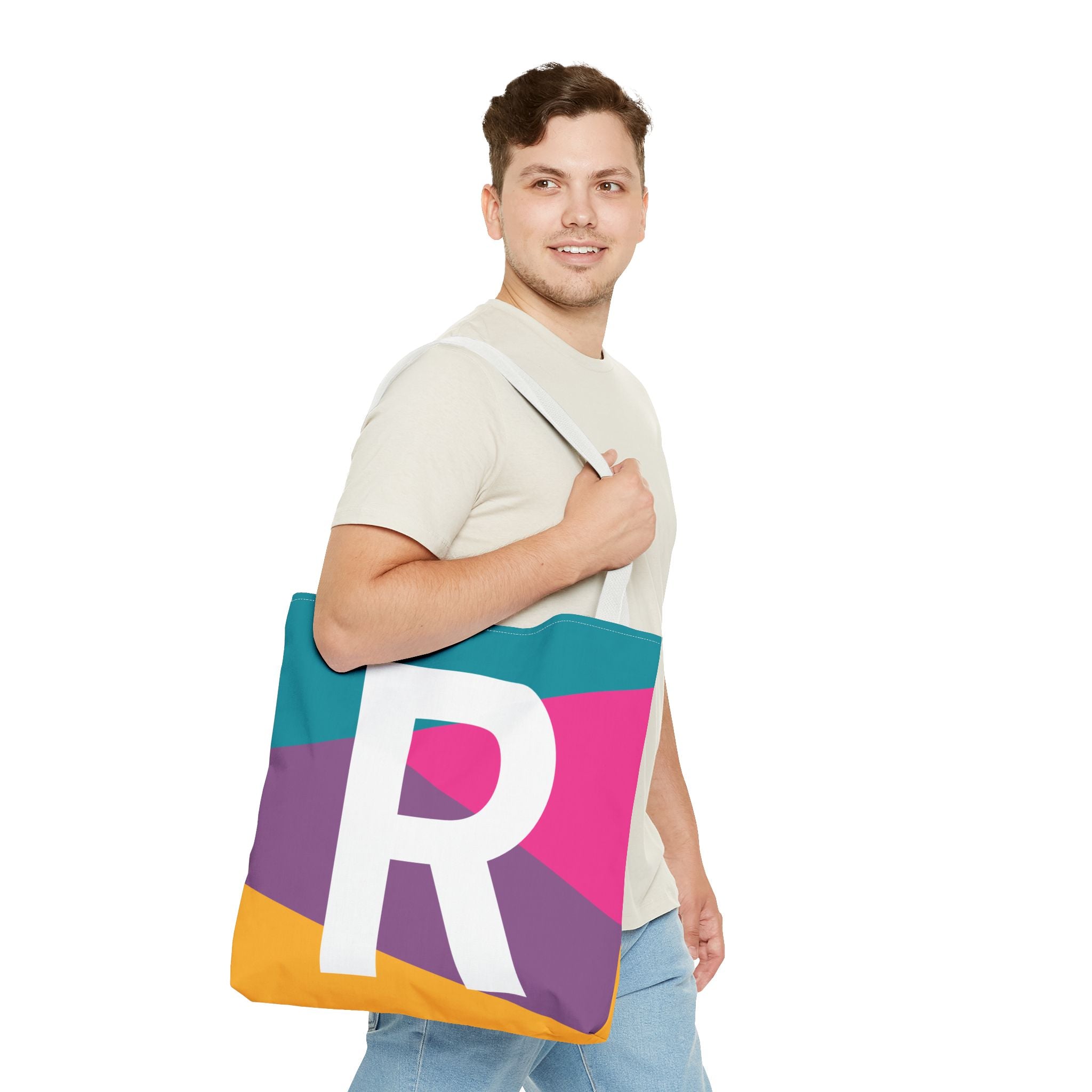 Monogram 'R' Colorblock Tote Bag — Personalized Initial R Shoulder Tote