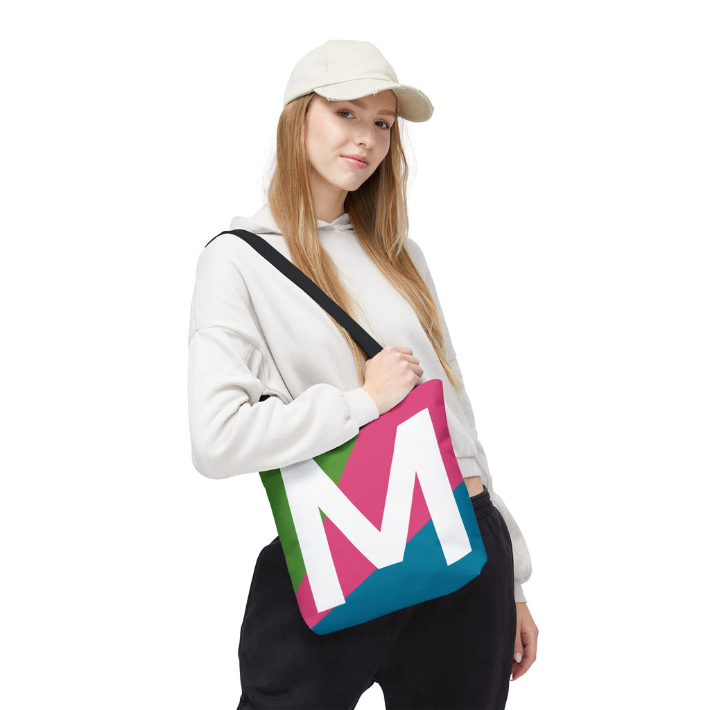 Monogram 'M' Colorblock Tote Bag — Personalized Initial M Shoulder Tote
