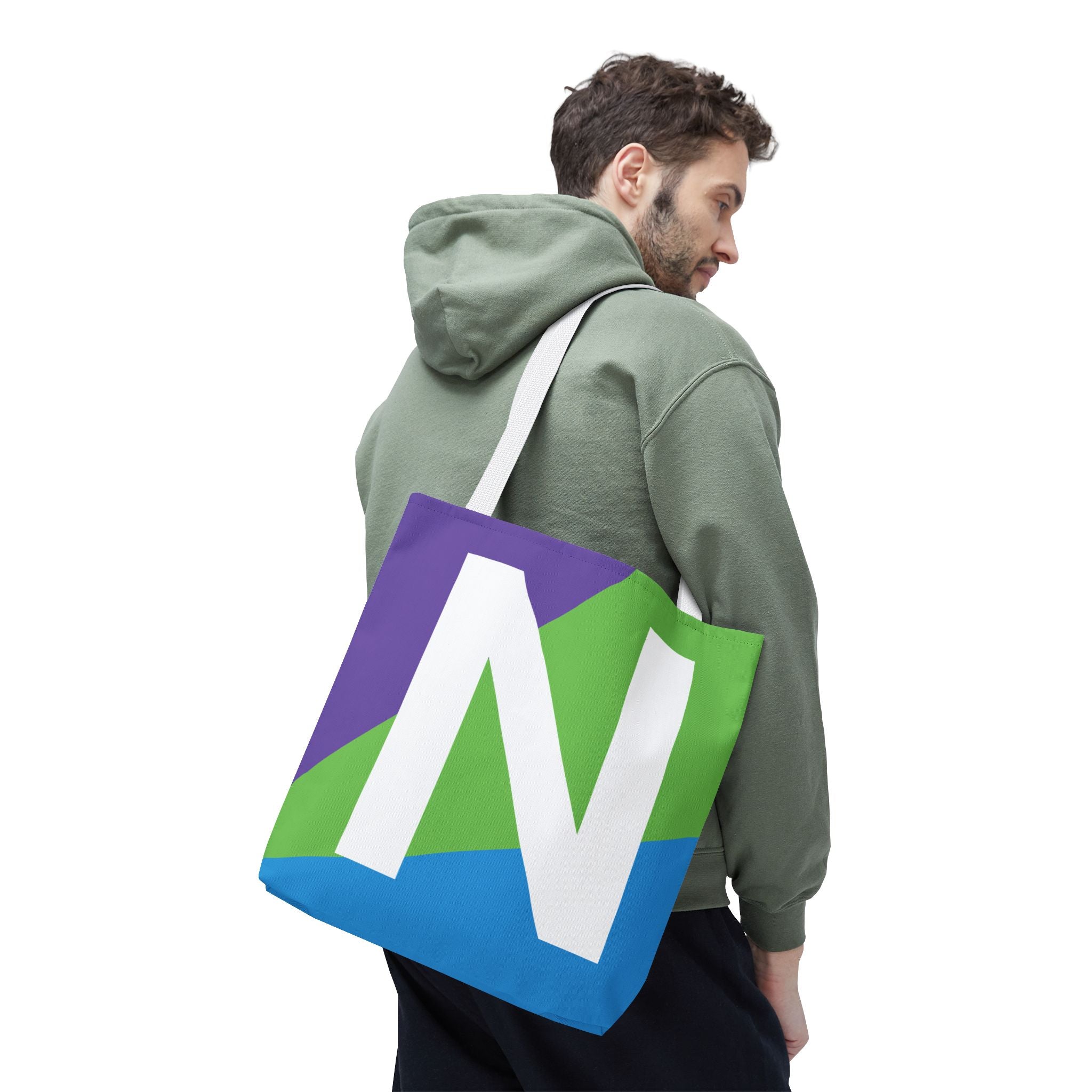 Monogram 'N' Colorblock Tote Bag — Personalized Initial N Shoulder Tote