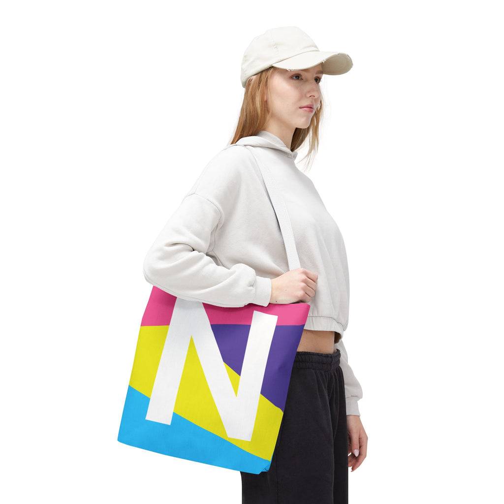 Monogram 'N' Colorblock Tote Bag — Personalized Initial N Shoulder Tote