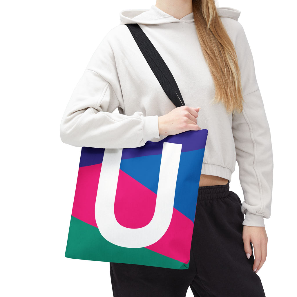 Monogram 'U' Colorblock Tote Bag — Personalized Initial U Shoulder Tote