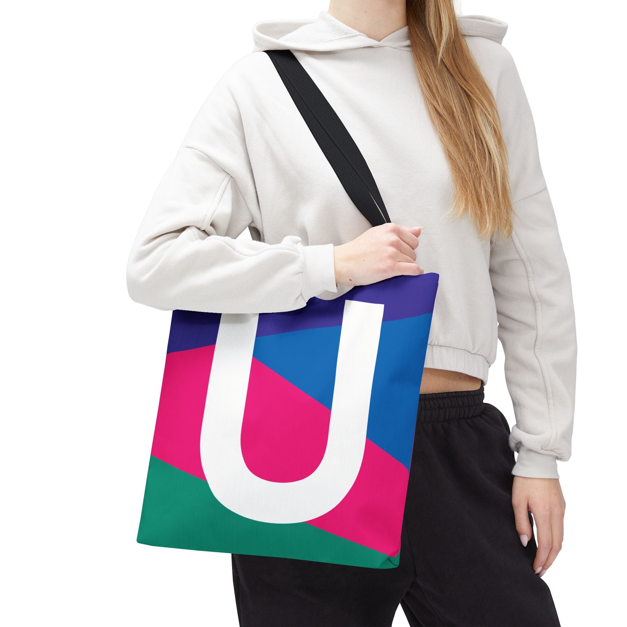 Monogram 'U' Colorblock Tote Bag — Personalized Initial U Shoulder Tote