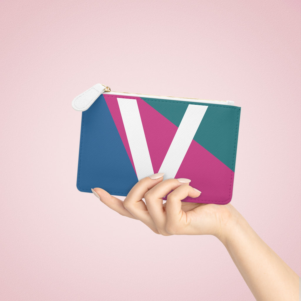 Initial V Mini Clutch — Colorblock Monogram Wristlet Wallet