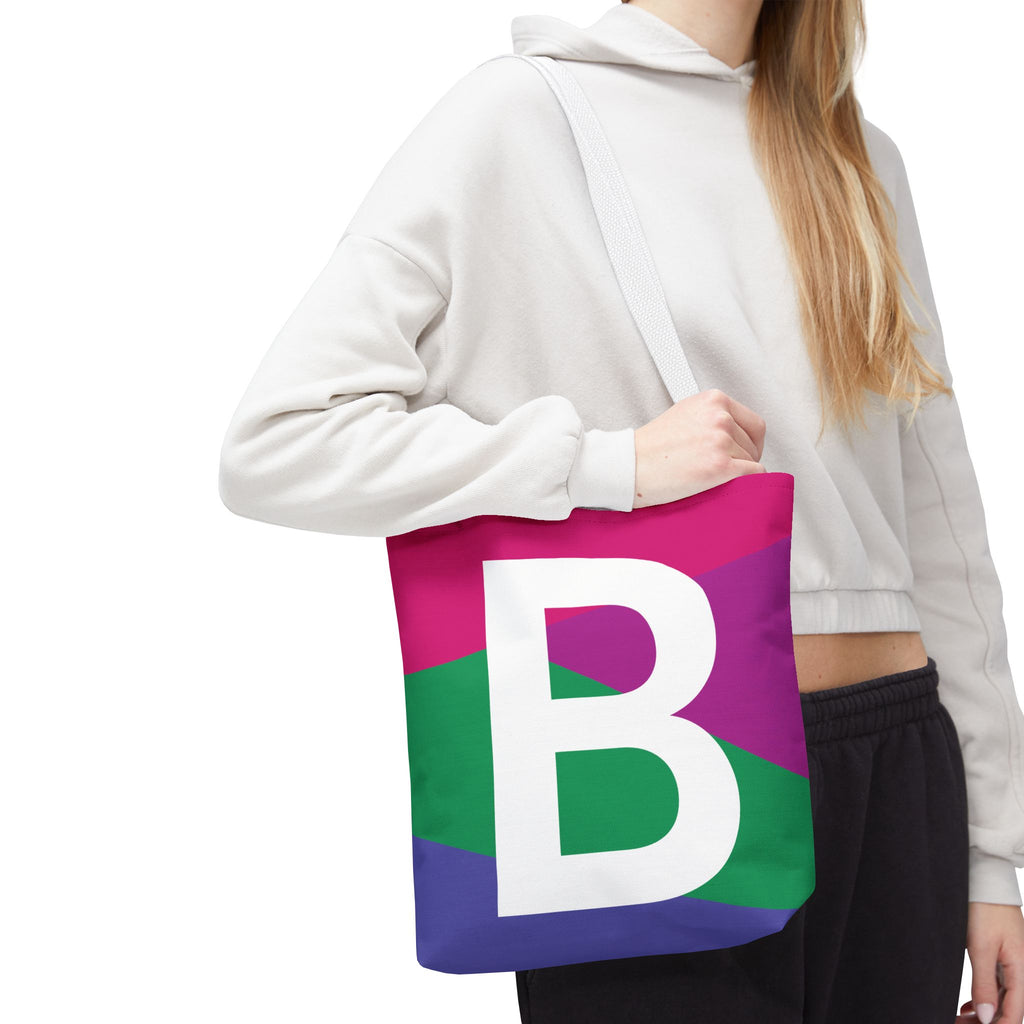 Monogram 'B' Colorblock Tote Bag — Personalized Initial B Shoulder Tote