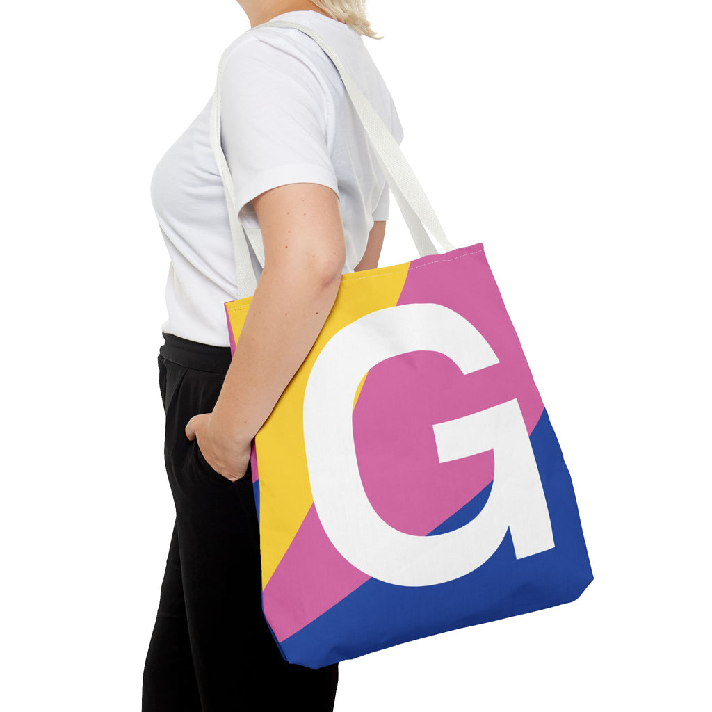 Monogram 'G' Colorblock Tote Bag — Personalized Initial G Shoulder Tote