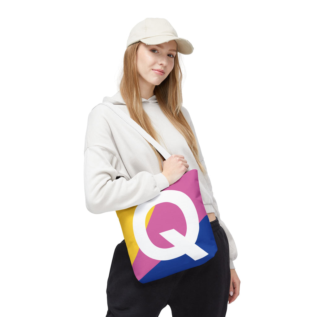 Monogram 'Q' Colorblock Tote Bag — Personalized Initial Q Shoulder Tote