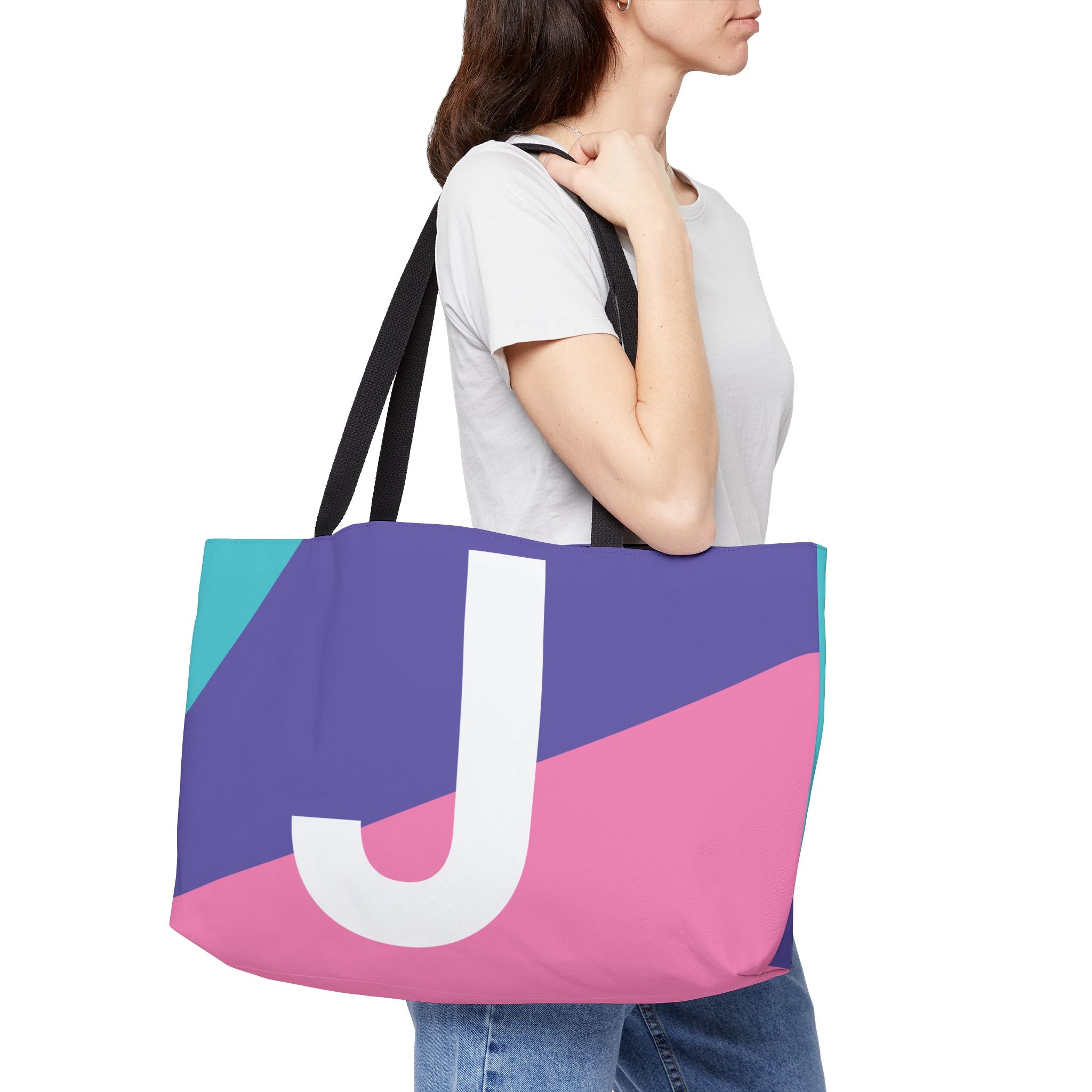 Personalized 'J' Colorblock Tote Bag — Monogram Weekender Tote