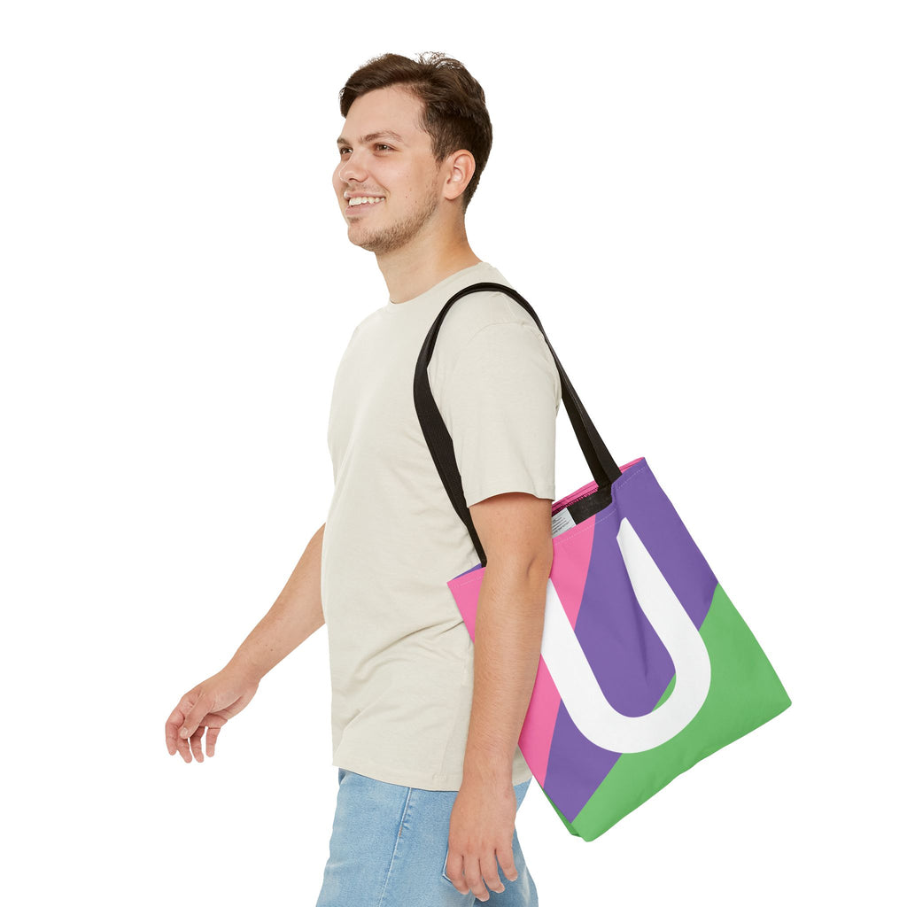 Monogram 'U' Colorblock Tote Bag — Personalized Initial U Shoulder Tote