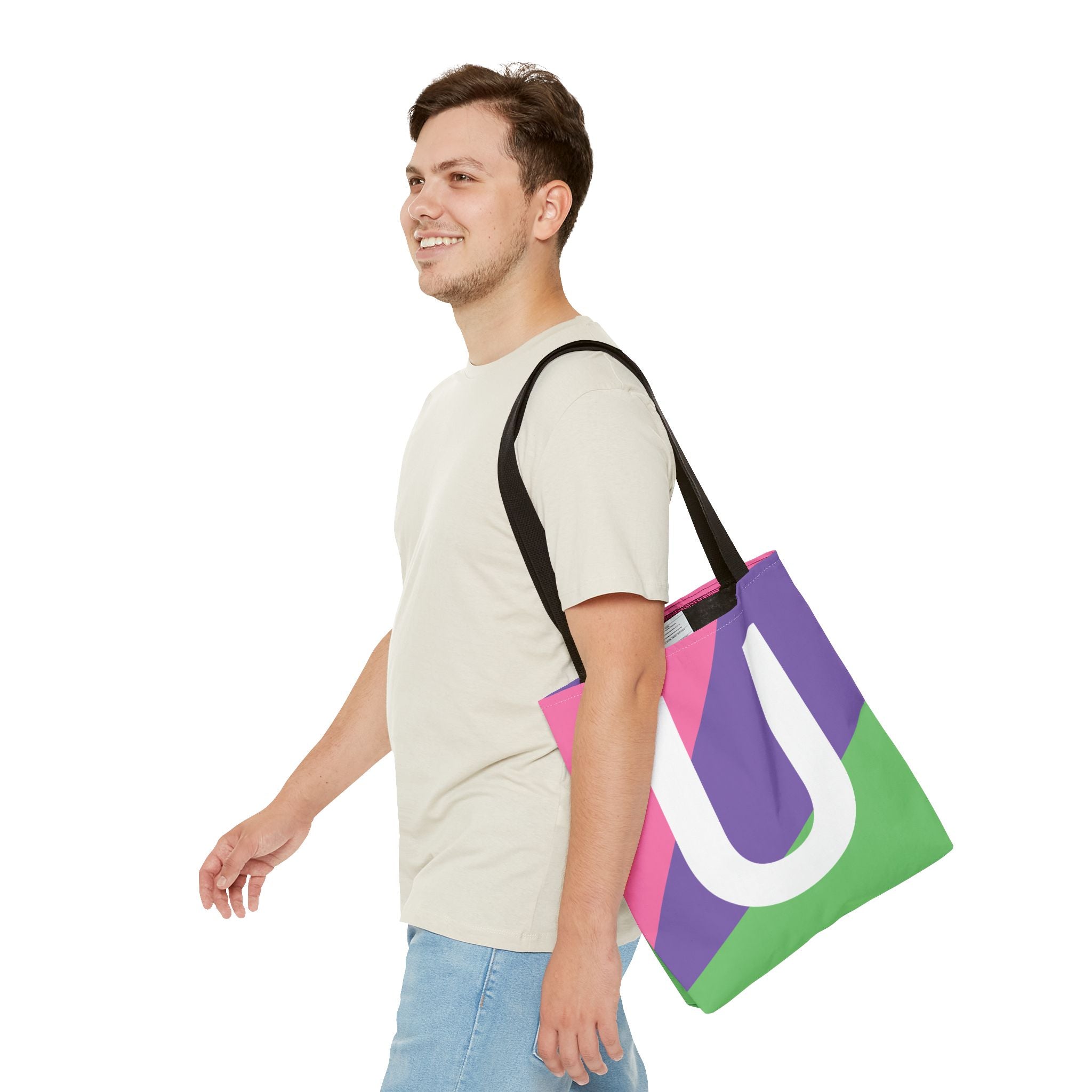 Monogram 'U' Colorblock Tote Bag — Personalized Initial U Shoulder Tote