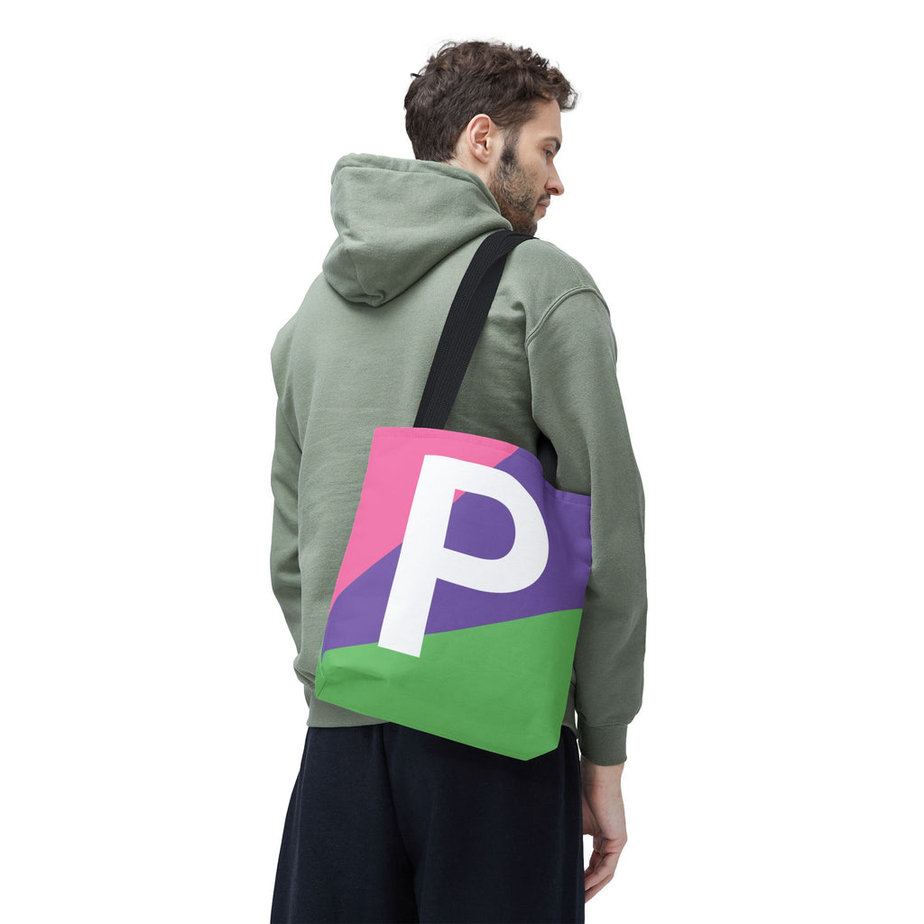 Monogram 'P' Colorblock Tote Bag — Personalized Initial P Shoulder Tote