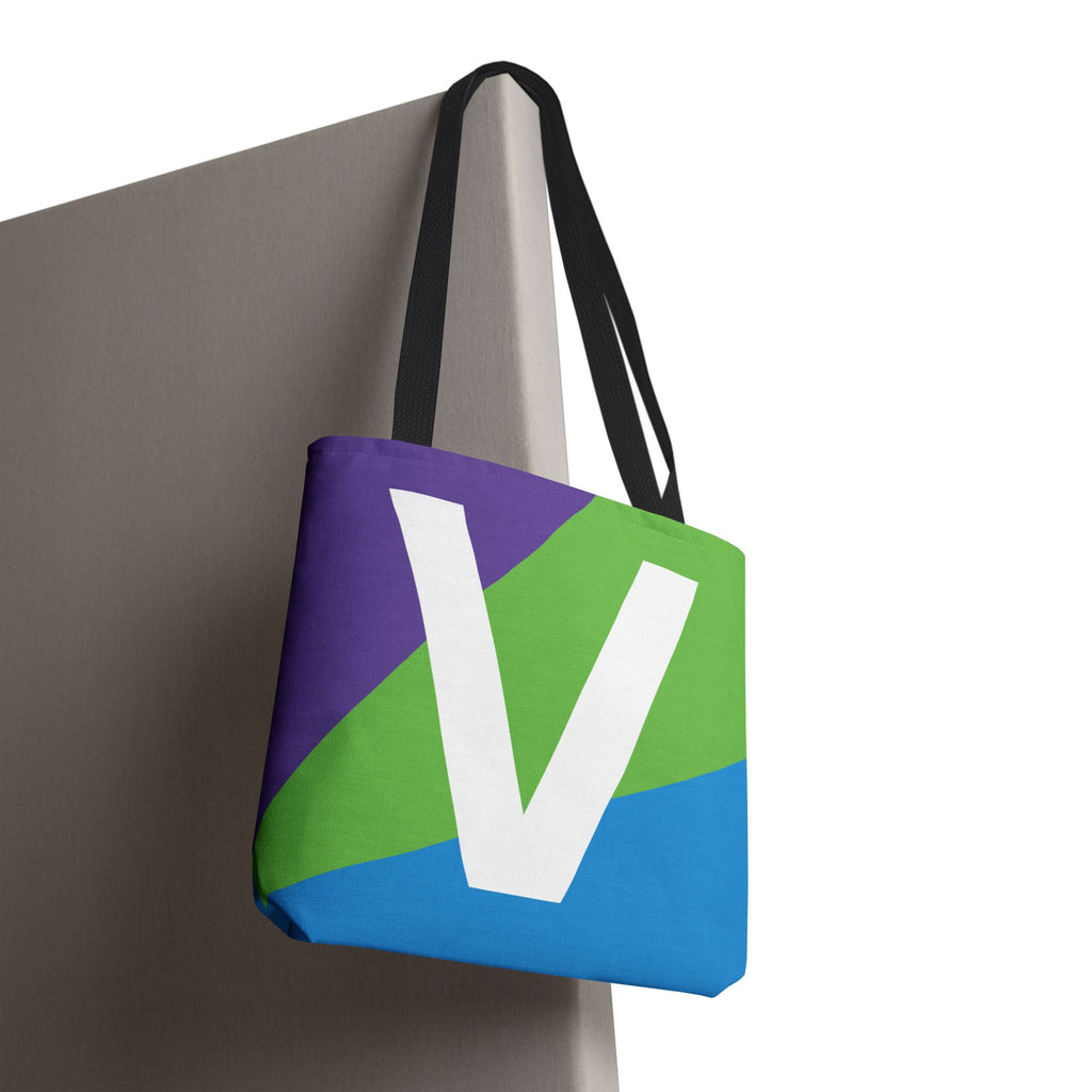 Monogram 'V' Colorblock Tote Bag — Personalized Initial V Shoulder Tote