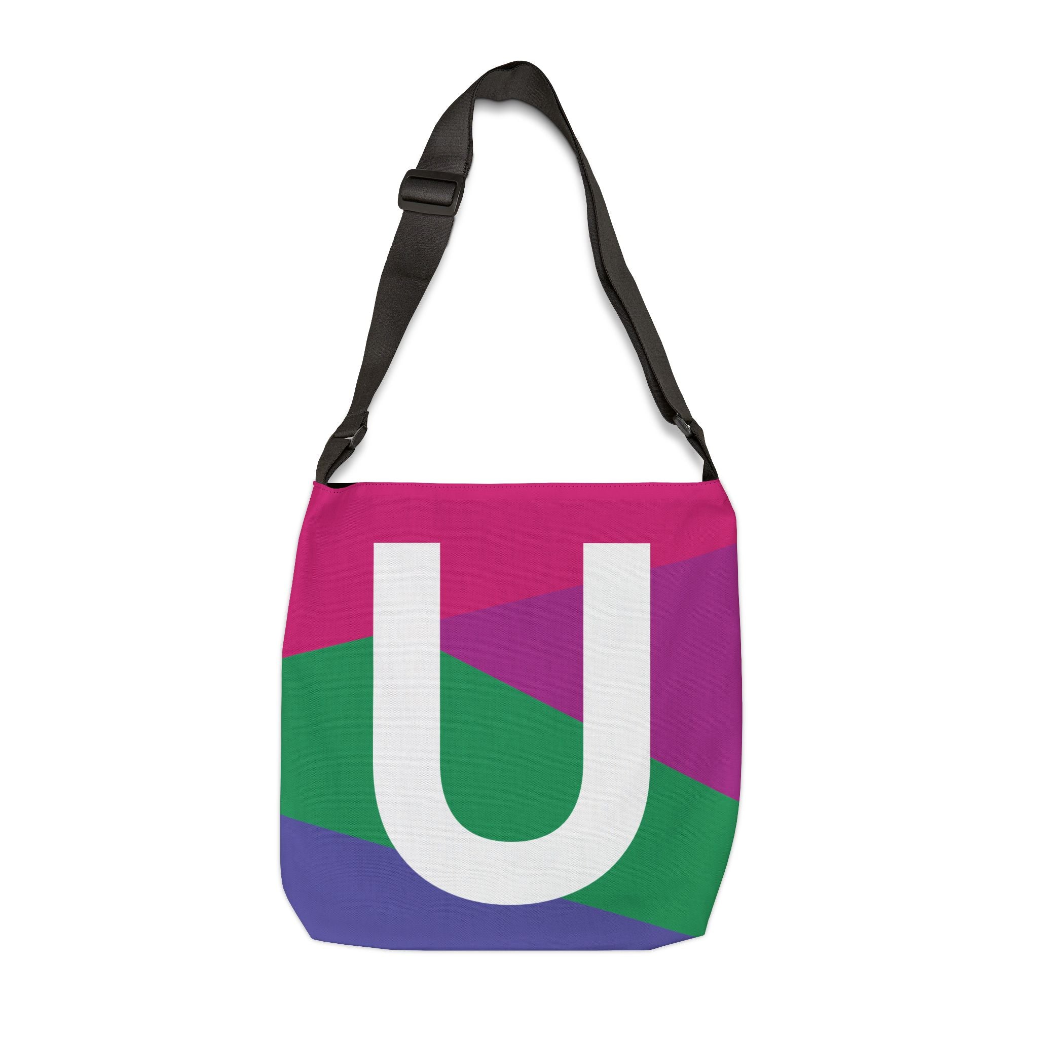 Initial Letter 'U' Colorblock Adjustable Tote Bag — Monogram Alphabet Shoulder Bag