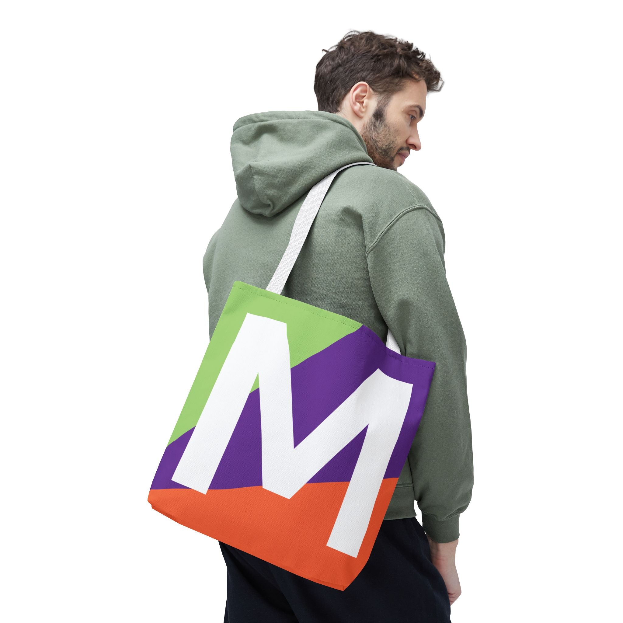 Monogram 'M' Colorblock Tote Bag — Personalized Initial M Shoulder Tote