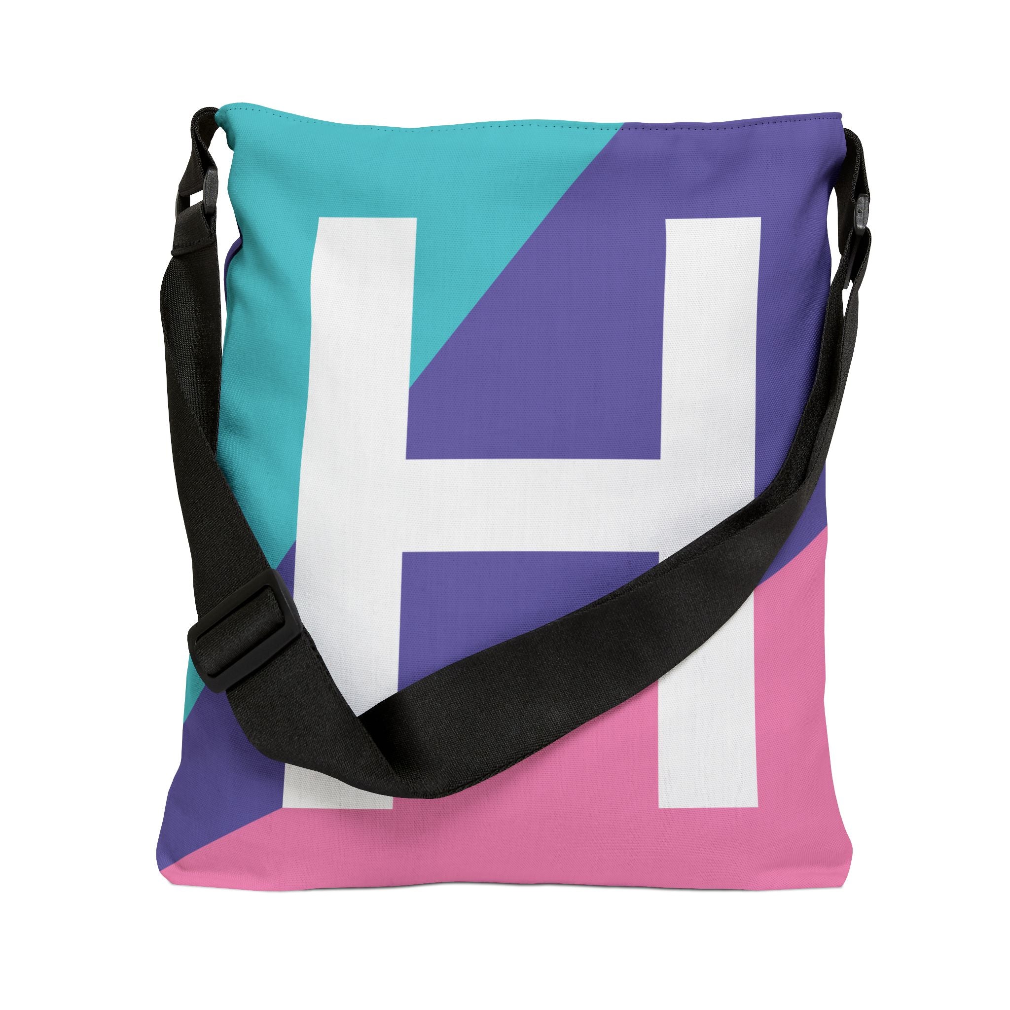 Initial Letter 'H' Colorblock Adjustable Tote Bag — Monogram Alphabet Shoulder Bag